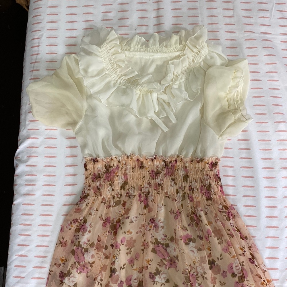 Sheer printed floral dress short sleeve
